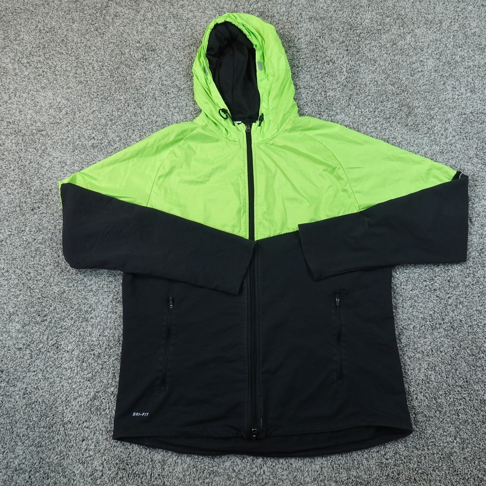 Nike Jacket Mens XL Green Black Windrunner Full Zip Running Windbreaker Coat Gym